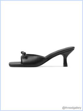 Kitten Heel Mules Open Toe Square Toe Bow Slip On Dress Sandals